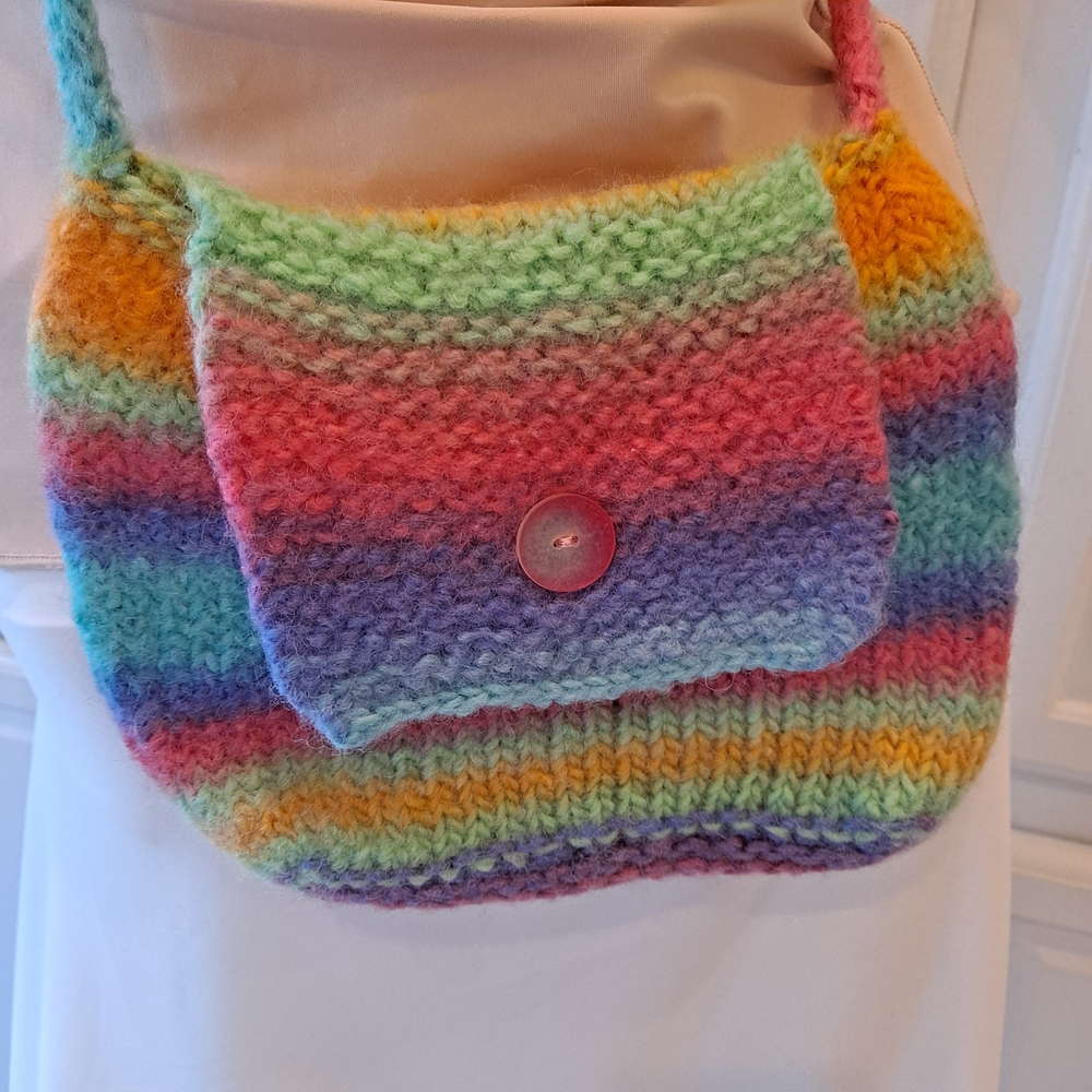 Artisan Rainbow Knit Hobo Whimsical Crossbody Bag